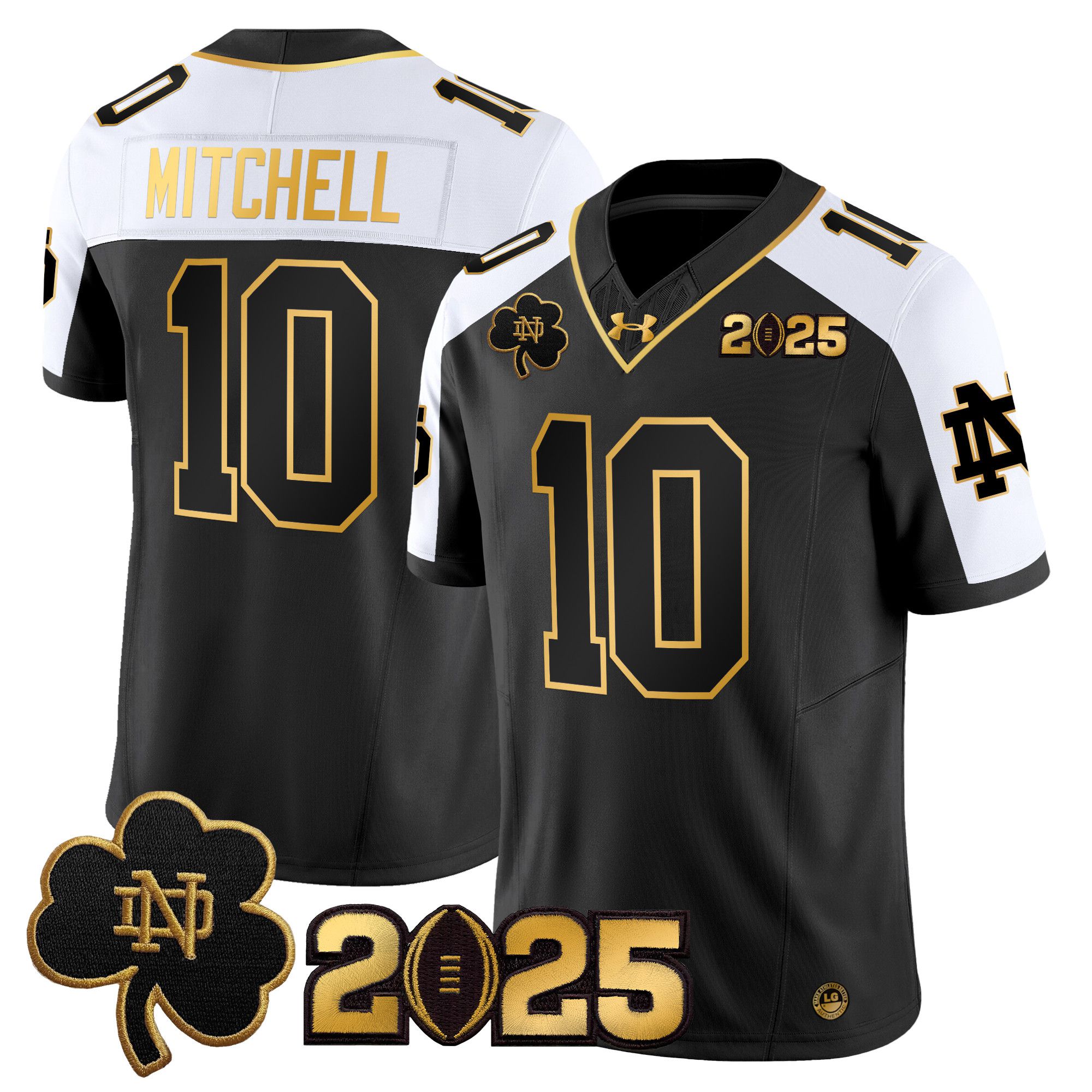 Men Notre Dame Fighting Irish 10 Mitchell Black 2025 CFP Final Patch Gold Vapor Limited NCAA Jersey